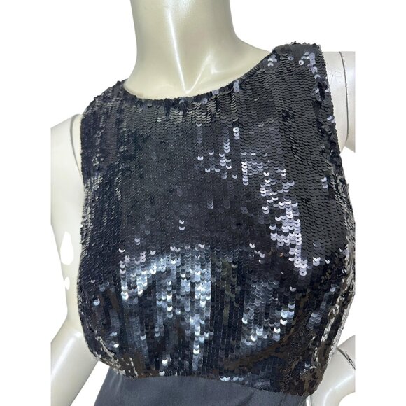 1980s Oleg Cassini short black dress with sequin top and racerback  Size 6 - Picture 4 of 8